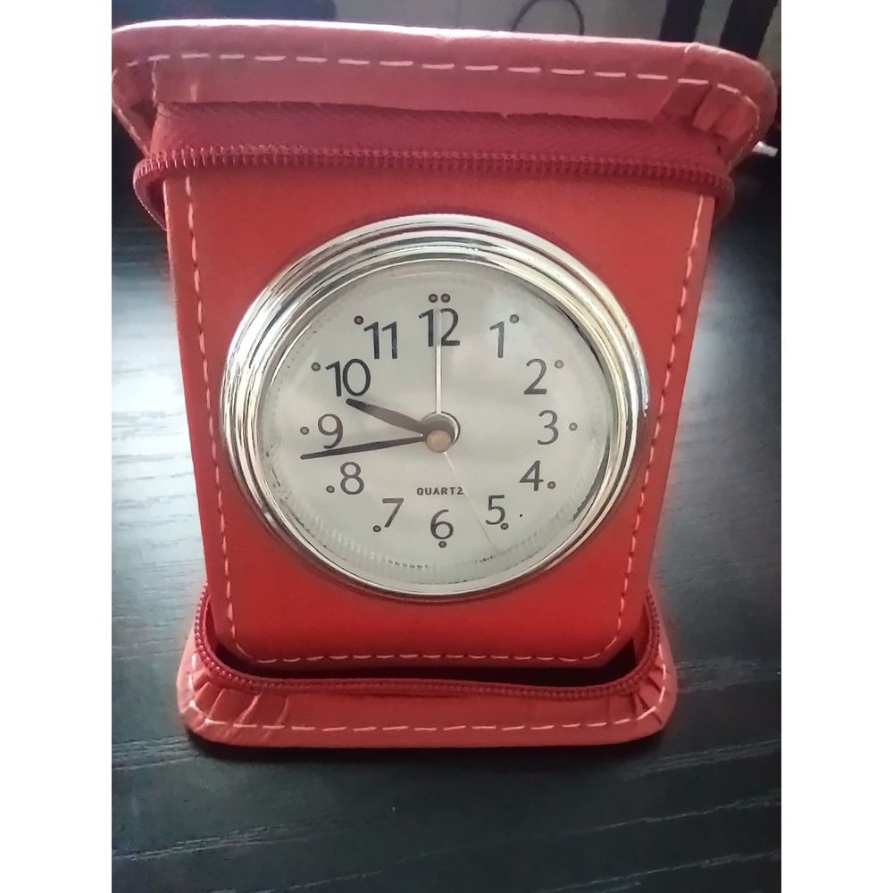 Red Zip Up Travel Clock with Alarm Battery Powered